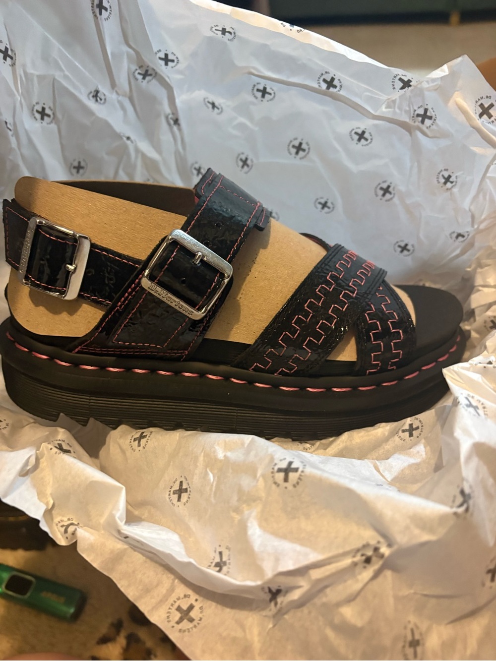 Dr. Martens Black Sandal with Pink Accents